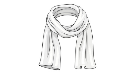 Elegant White Scarf Illustration Depicting Softness and Style with Flowing Fabric Look Isolated on a White Background