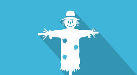 Minimalistic Scarecrow Silhouette with Striking Shadow against a Serene Blue Backdrop