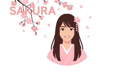 Sakura Beauty: A Serene Portrait of a Woman Adorned with Cherry Blossoms and Traditional Attire, Expressing the Grace of Spring
