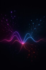 Dynamic lines of vibrant neon light undulate and connect, symbolizing networks and data flow against a dark backdrop. This photorealistic image evokes energy and technological innovation.