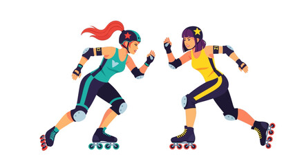 Roller derby showdown: Two powerful women face off in a vibrant display of athleticism and skill on wheels ready for competition