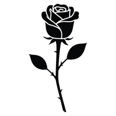 Elegant black rose illustration isolated on white background perfect for decorative designs