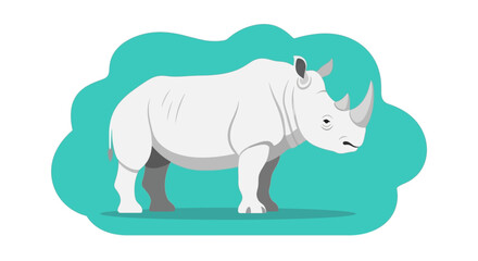 Stylized rhinoceros illustration with a solid turquoise backdrop conveying simplicity and clarity in design focus on wildlife depiction for creative