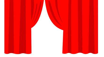 Vibrant Scarlet Drapes Divide, Promising the Unveiling of a Dramatic Spectacle or Elegant Reveal of Scenic Backdrop on Stage Backdrop