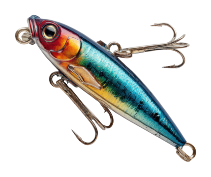 Fishing action colorful lure tranquil water environment isolated on transparent background