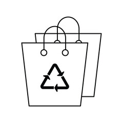 Eco shopping bag icon with recycle triangle symbol and minimal line style for sustainable retail and environment care vector illustration.