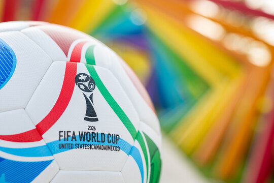 ZHONGSHAN China-July 19 2025: 2026 World Cup soccer in the outdoor at horizontal composition.