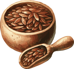 Vector watercolor illustration of flax seeds in a bowl
