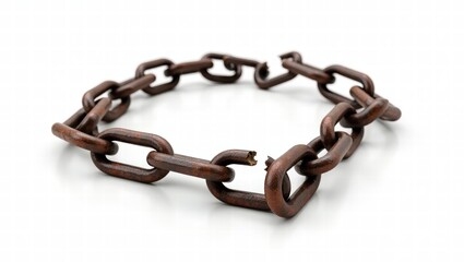 Obraz premium Rusty broken metal chain in circular shape on white background 