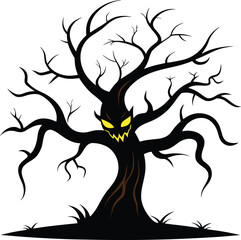 Scary Halloween Tree with Evil Face vector, Illustration.
