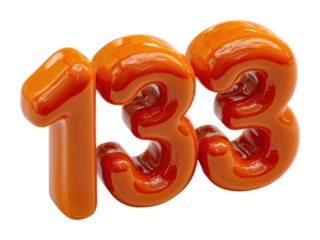 Creative orange number display setup digital bright environment view for branding isolated on transparent background