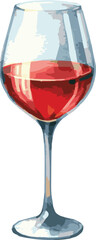 Vector watercolor painted illustration of a glass of red wine