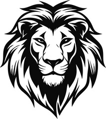 Lion Head Looking Front Silhouette | Minimalist Black and White Vector Mascot
