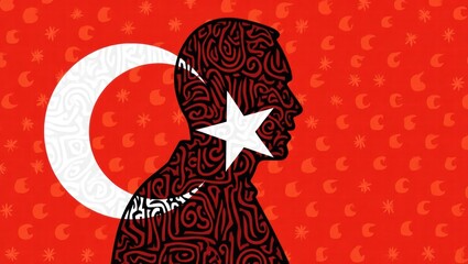 Turkish silhouette with intricate patterns against red background  