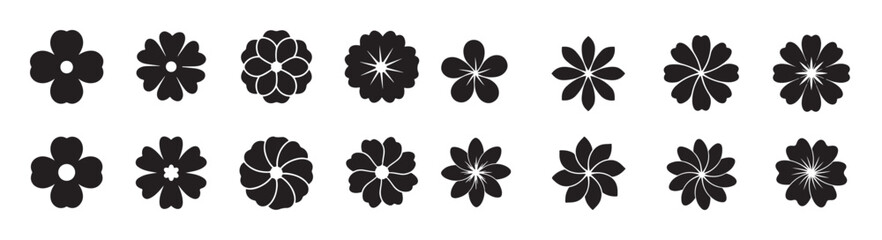 Simple Black Flower Silhouette Icon Set