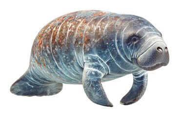 Gentle manatee swimming gracefully in clear waters underwater environment view isolated on transparent background