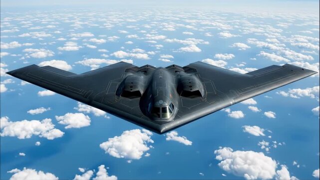 B-2 Spirit stealth bomber cruising at high altitude over a sea of clouds, demonstrating advanced military technology and aviation engineering.