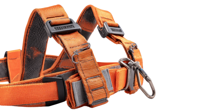 Fall protection harness with attachment points background isolated on a Transparent background, PNG file.