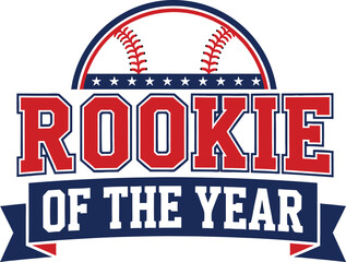 Baseball rookie of the year award badge with stars and baseball graphic design