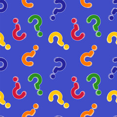 Naklejka premium Question mark sketch drawings background. Colorful abstract seamless pattern. Customer service, presentation, conversation, communication, faq help concept
