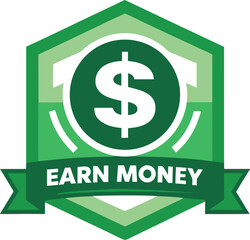 Earn Money Badge Icon with Dollar Symbol.