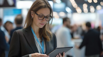 Professional Woman Using Tablet at Business Conference Event