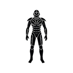 Futuristic Armored Warrior in Black and White Stand Alone Illustration