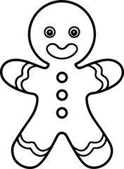 Happy gingerbread man line art vector illustration