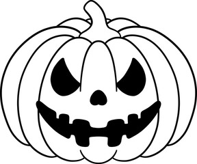 halloween jack o lantern character smiling in simple outline line art for coloring