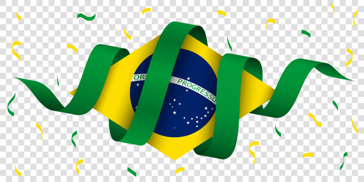 Brazilian independence day. Waving and flying ribbon on brazilian emblem with transparent background - Powered by Adobe