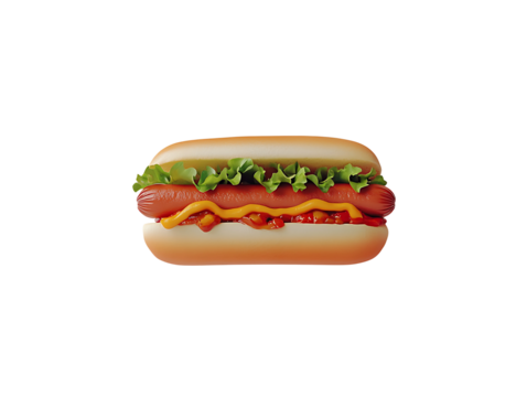 Delicious Hot Dog with Mustard and Ketchup on Transparent Background