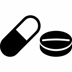 Pill and Capsule Silhouette Icon – Black Vector Medical Symbol on White Background