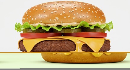 Burger with Lettuce, Tomato, Cheese and Meat Patty