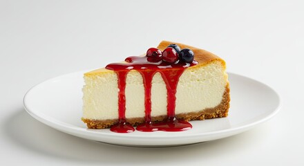 Cheesecake Slice with Berry Topping on Plate