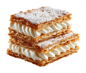 Delicious pastry layers with cream filling bakery food bright view isolated on transparent background