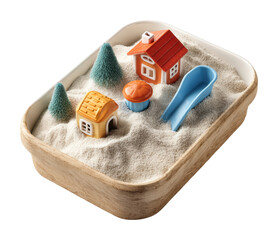 Playful miniature sandbox scene with houses and slide play area child's imagination fun isolated on transparent background