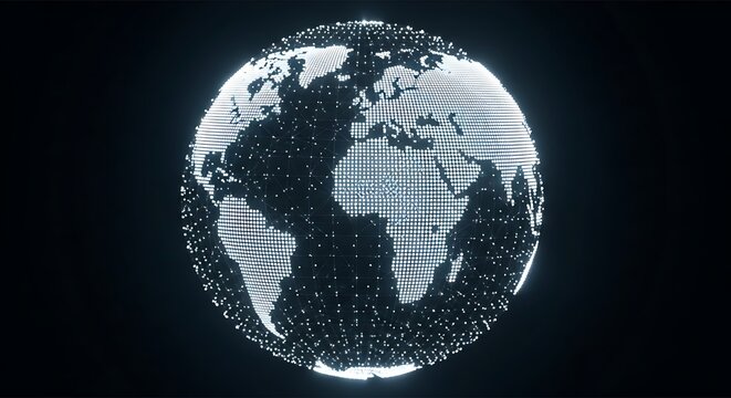 Illuminated digital earth globe with connected global network dots