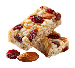 Healthy snack bars with nuts and fruits kitchen food bright lighting isolated on transparent background