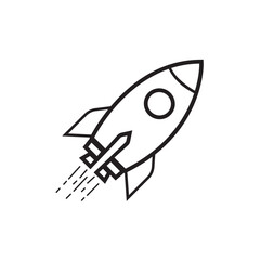 Rocket icon in outline style representing startup launch innovation success mission space business idea technology ambition and progress strategy

