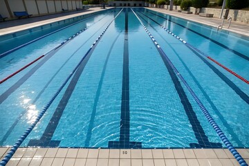 Stunning Aerial View of an Olympic-Sized Swimming Pool with Clearly Marked Lanes
