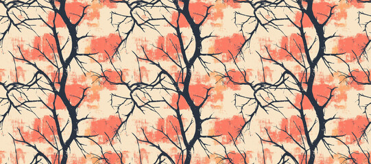 Elegant Branches Pattern: An seamless pattern of interconnected branches, juxtaposed against artistic watercolor elements, creating an alluring, modern design for various applications.