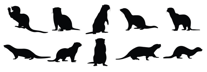 beaver silhouette illustration set 