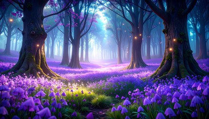 Magical forest bathed in ethereal light