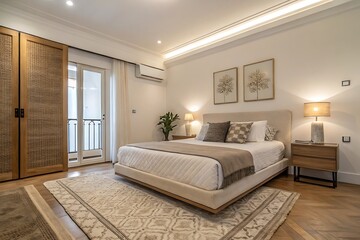 Modern Minimalist Bedroom with Low Platform Bed and Neutral Decor