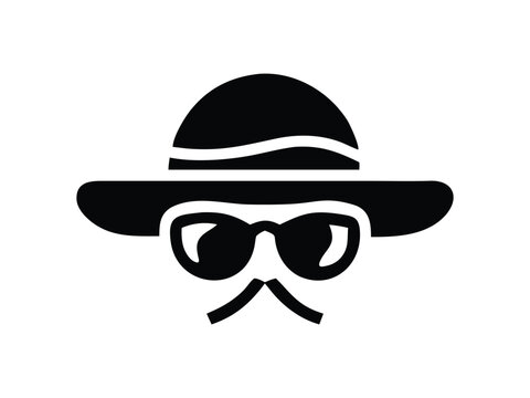 Anonymous silhouette icon of a person wearing a hat sunglasses and a mustache