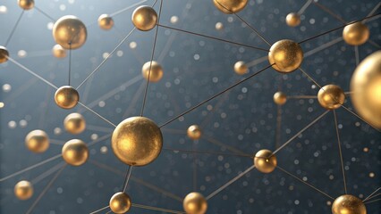Fototapeta premium Golden spheres connected by lines in a digital network