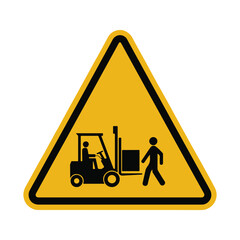 Warning sign illustrating the risk of injury from forklift operation in a workplace environment
