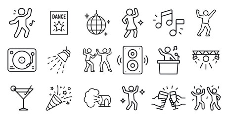 Naklejka premium Energetic party icons set capturing celebrations with music