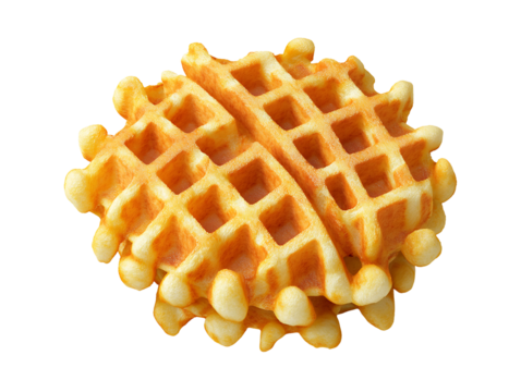 Two Golden Brown Waffles Stacked on Transparent Background