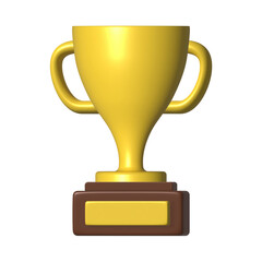 3D Gold Trophy Icon Isolated on Transparent Background
